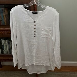 Women's White Linen Terzo Millennia shirt, Imported, Size Small